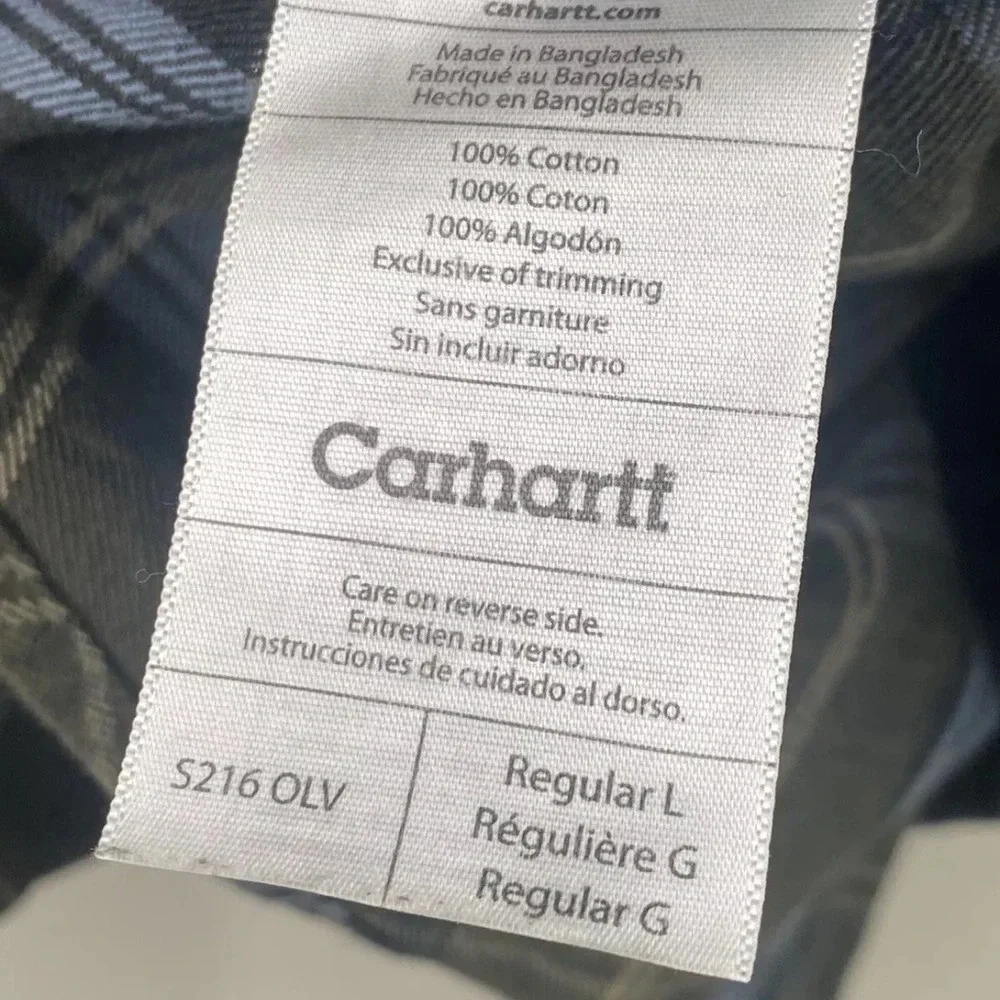 Carhartt S216 OLV RegularHeavyweight Flannel Long Sleeve Plaid Mens Shirt Sz L - Picture 6 of 7